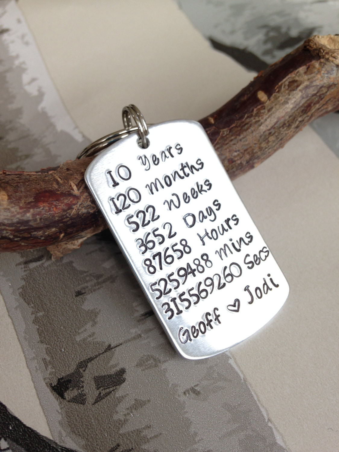 10 Year Anniversary Gift Ideas
 Hand Stamped Anniversary Keyring 10 Year Anniversary Gift
