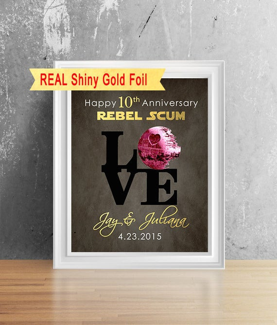 10Th Anniversary Gift Ideas For Her
 Items similar to Shiny Gold Foil 10 Year Anniversary For