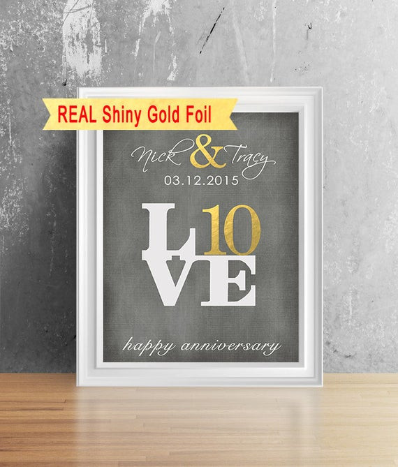 10Th Anniversary Gift Ideas For Him
 Real Shiny Gold Foil 10 Year Anniversary Gift For Him Her