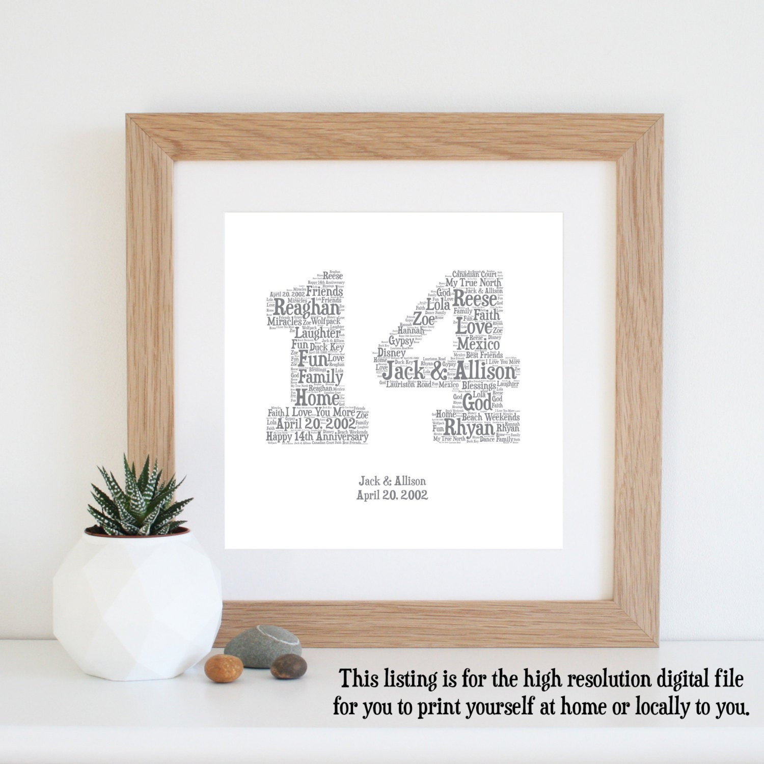 14Th Anniversary Gift Ideas
 14th ANNIVERSARY GIFT Word Art Printable Art 14 Year