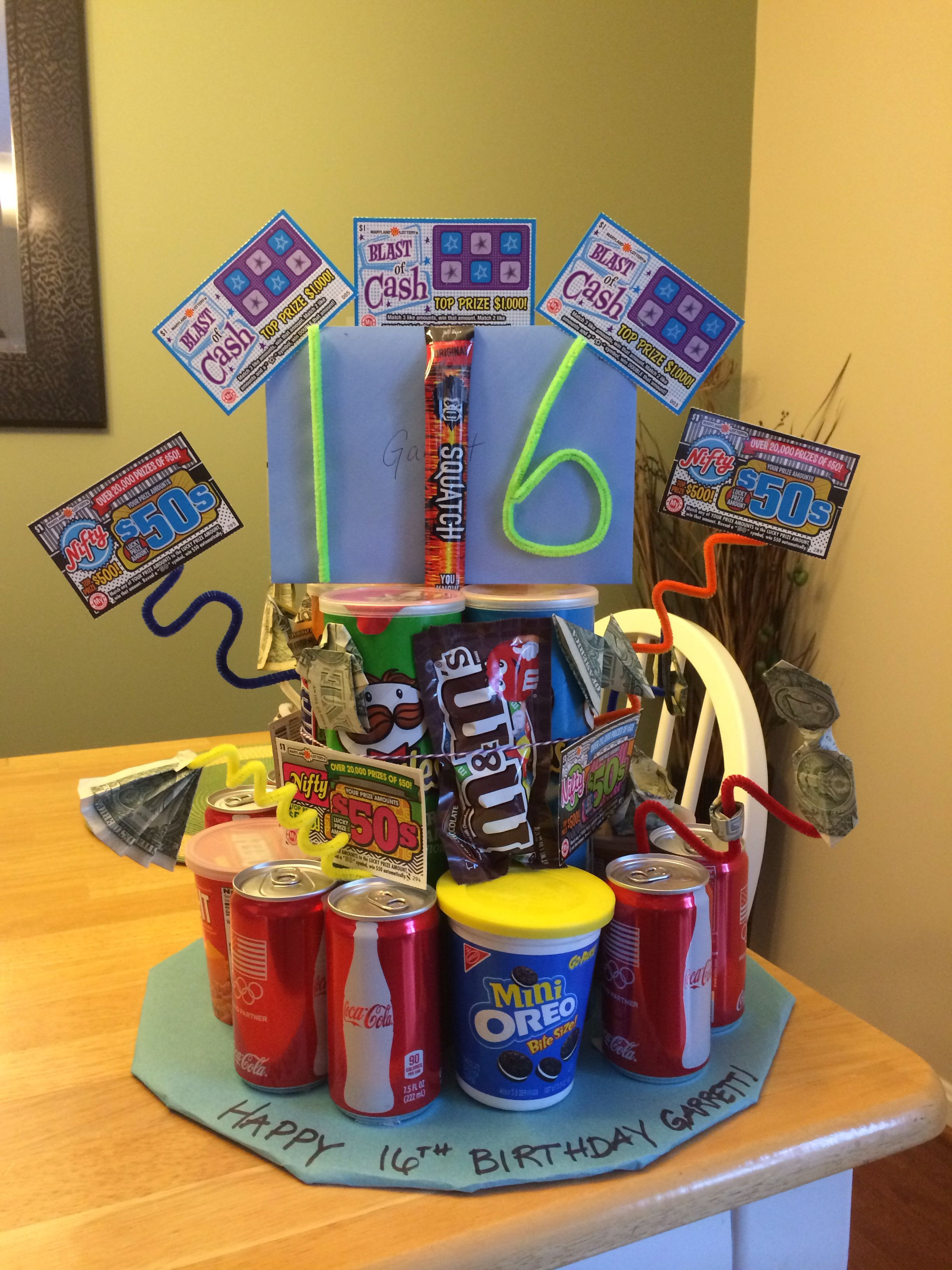 16Th Birthday Gift Ideas For Boys
 16th birthday "cake" for boy Pringles soda cookies