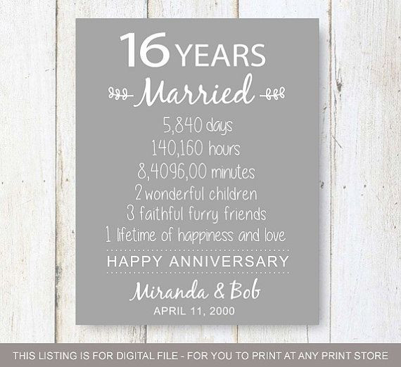 16Th Wedding Anniversary Gift Ideas For Him
 16th Anniversary Gift 16 years of Wedding Anniversary
