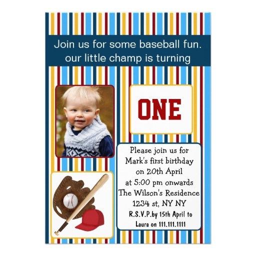 1St Birthday Baseball Invitations
 blue baseball first birthday photo invitation 5" x 7