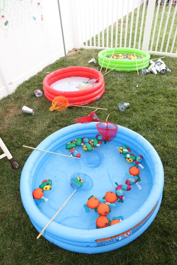 1St Birthday Pool Party Ideas
 Kara s Party Ideas Colorful Gone Fishing Birthday Party