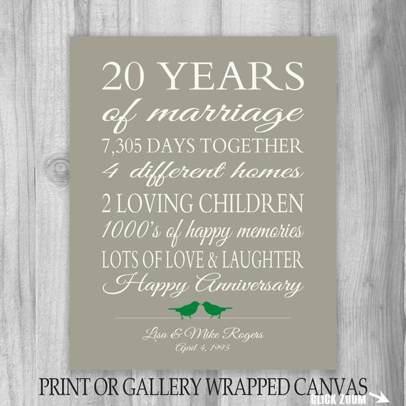 20 Years Of Marriage Quotes
 20 Year Anniversary Gift 20th Anniversary Art Print