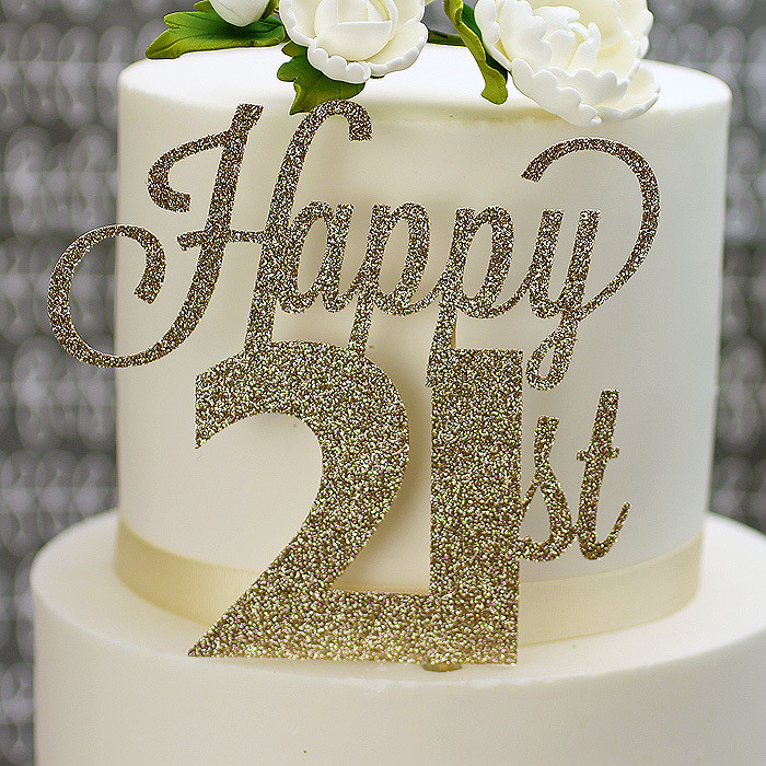 21St Birthday Cake Toppers
 Soft Gold Glitter Happy 21st Cake Topper