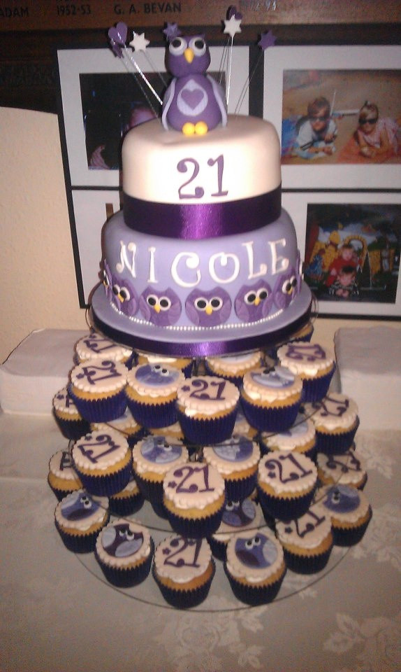 21St Birthday Cupcake Ideas
 Purple owl 21st Birthday cake Owls