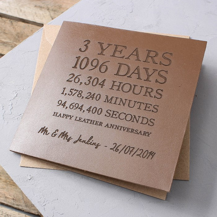 3 Years Anniversary Gift Ideas
 Personalised Time Card Leather 3rd Anniversary