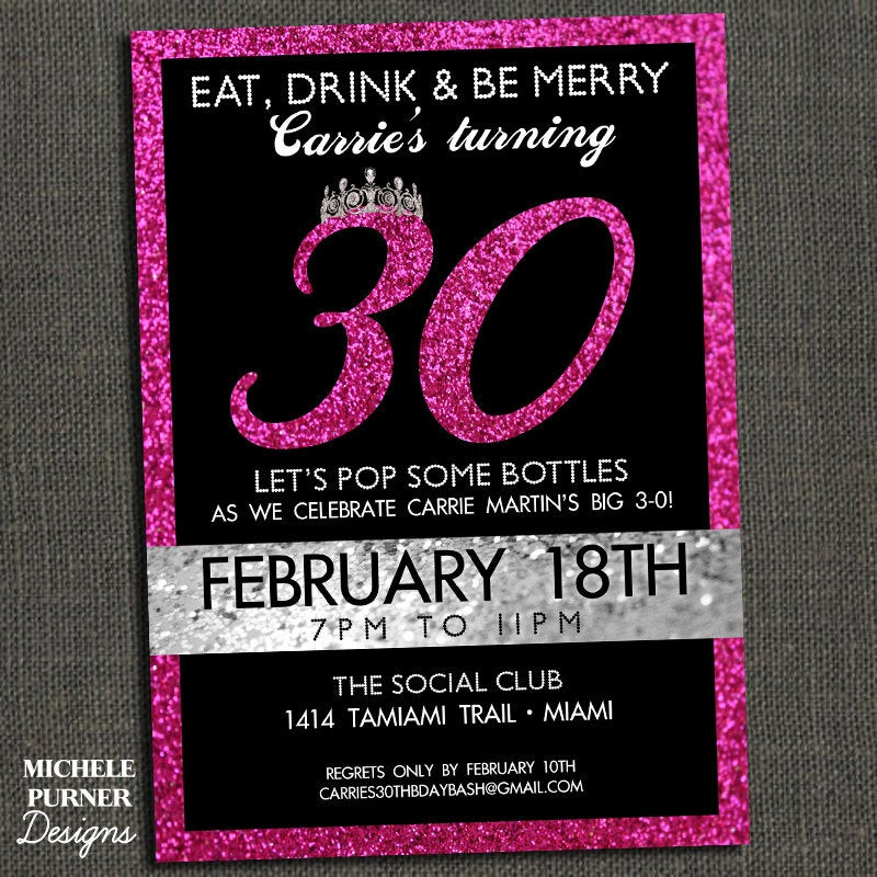 30Th Birthday Invitations Templates Free
 SPARKLY BIRTHDAY INVITATION 30th 40th by michelepurnerdesigns