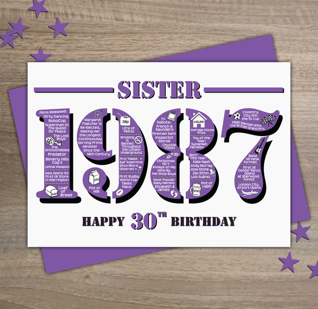 30Th Birthday Wishes For Sister
 Happy 30th Birthday Sister Year of Birth Greeti Folksy