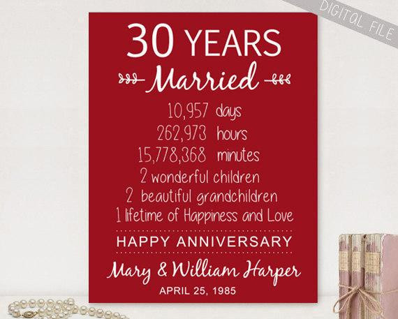 30Th Wedding Anniversary Quotes
 Personalized 30th anniversary t for parents Custom 30th