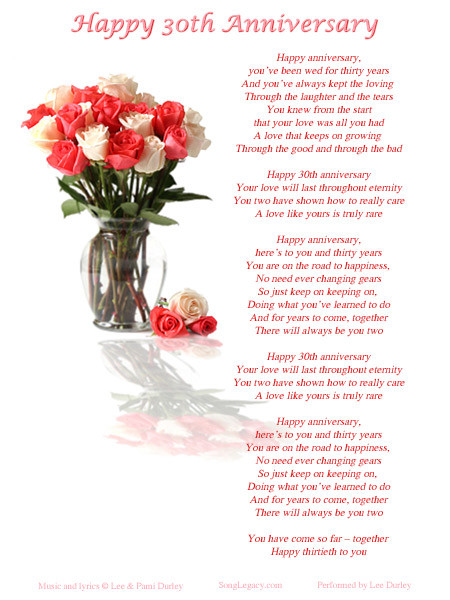 30Th Wedding Anniversary Quotes
 Happy 30th Anniversary Quotes QuotesGram