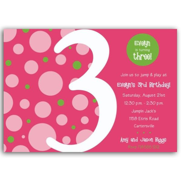 3Rd Birthday Party Invitations
 Birthday Bubbles Pink Green Third Party Invitations
