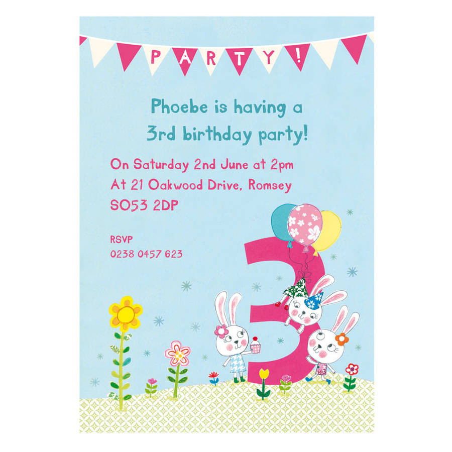 3Rd Birthday Party Invitations
 personalised third birthday party invitations by made by