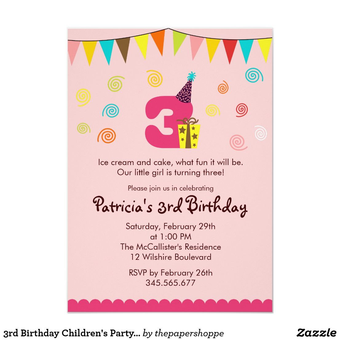 3Rd Birthday Party Invitations
 3rd Birthday Children s Party Invitation
