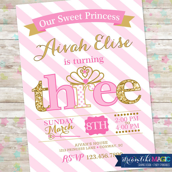 3Rd Birthday Party Invitations
 Princess Birthday Invitation 3rd Birthday Party Invite Pink