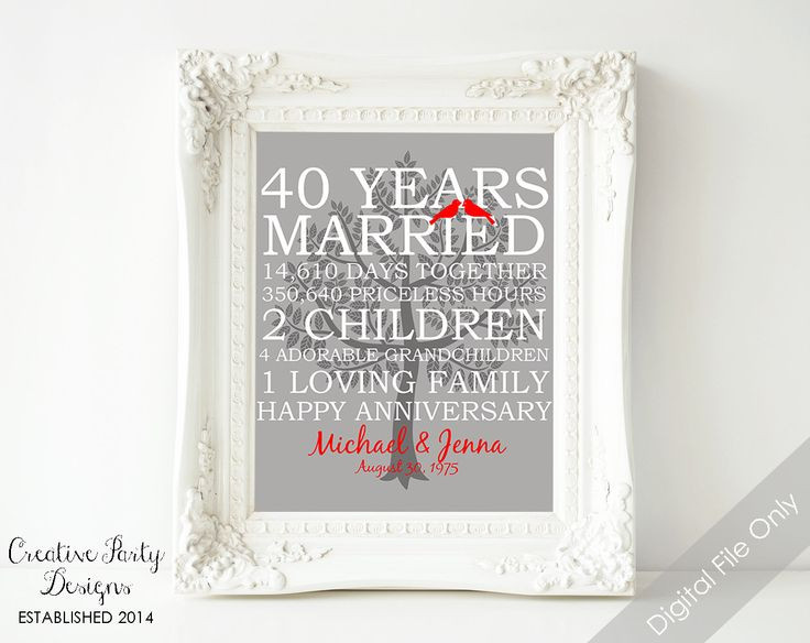 40Th Anniversary Gift Ideas For Couples
 17 Best ideas about 40th Anniversary Gifts on Pinterest