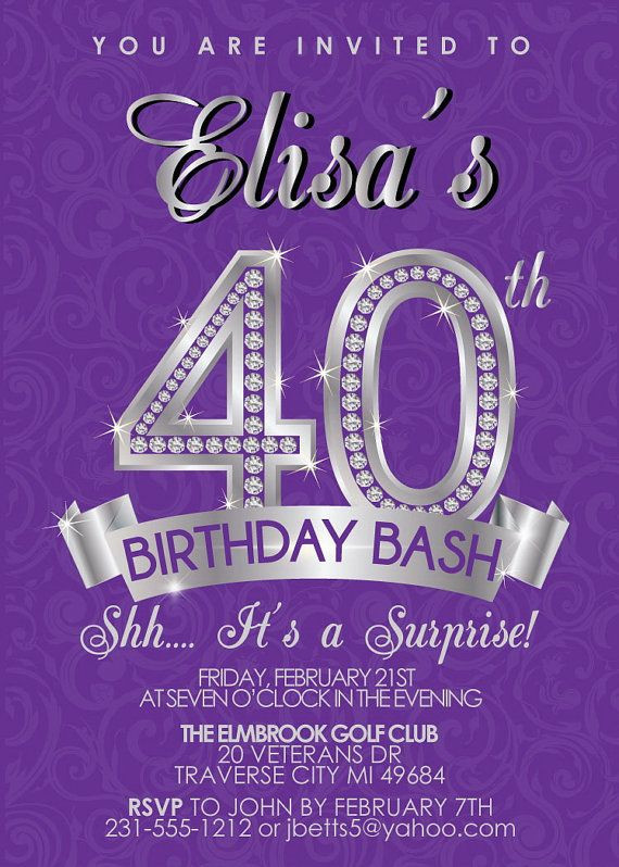 40Th Birthday Invitations For Her
 40th Birthday Invitation 40th Birthday Invites Surprise
