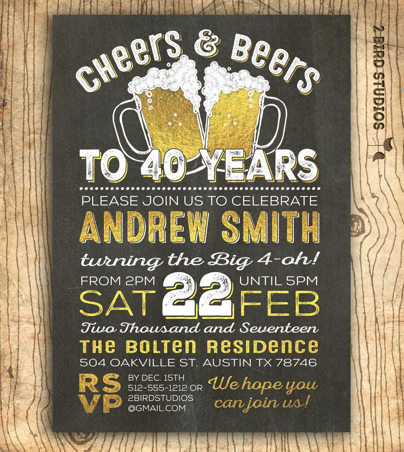 40Th Birthday Invitations For Her
 40th birthday invitation for men Cheers & beers to 40 years