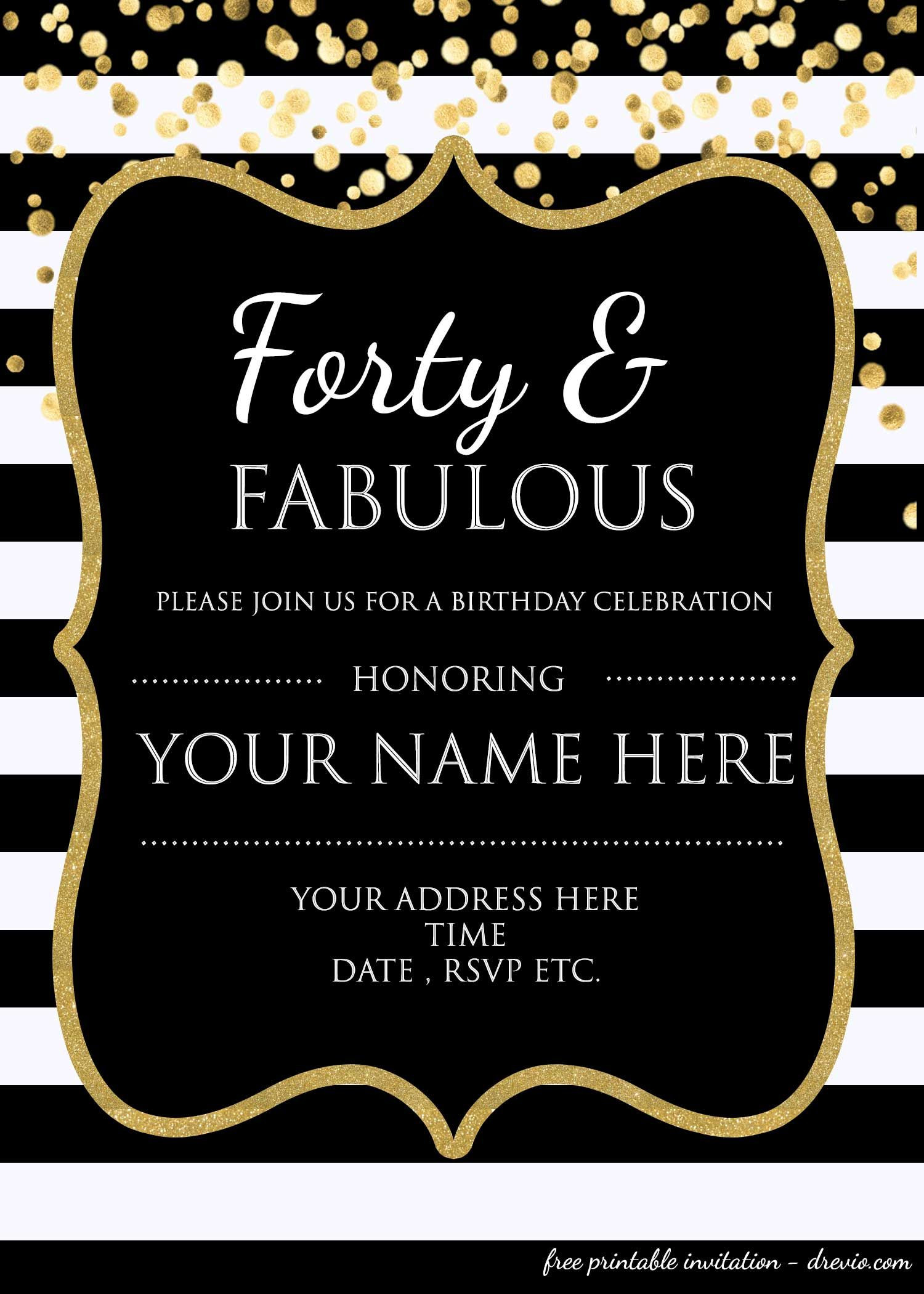 40Th Birthday Invitations For Her
 Forty & Fabulous 40th Birthday Invitation Template PSD