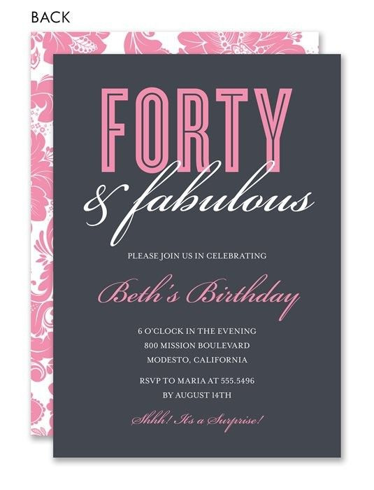 40Th Birthday Invitations For Her
 Forty & Fabulous 40th Birthday by Noteworthy Collections