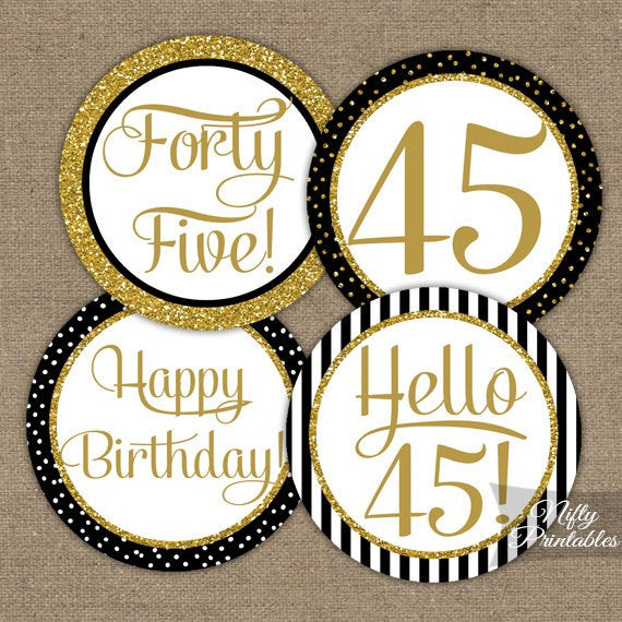 45Th Birthday Party Decorations
 45th Birthday Cupcake Toppers Black & Gold 45 Years Bday