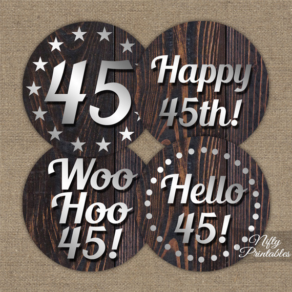 45Th Birthday Party Decorations
 45th Birthday Cupcake Toppers Rustic Wood Nifty Printables