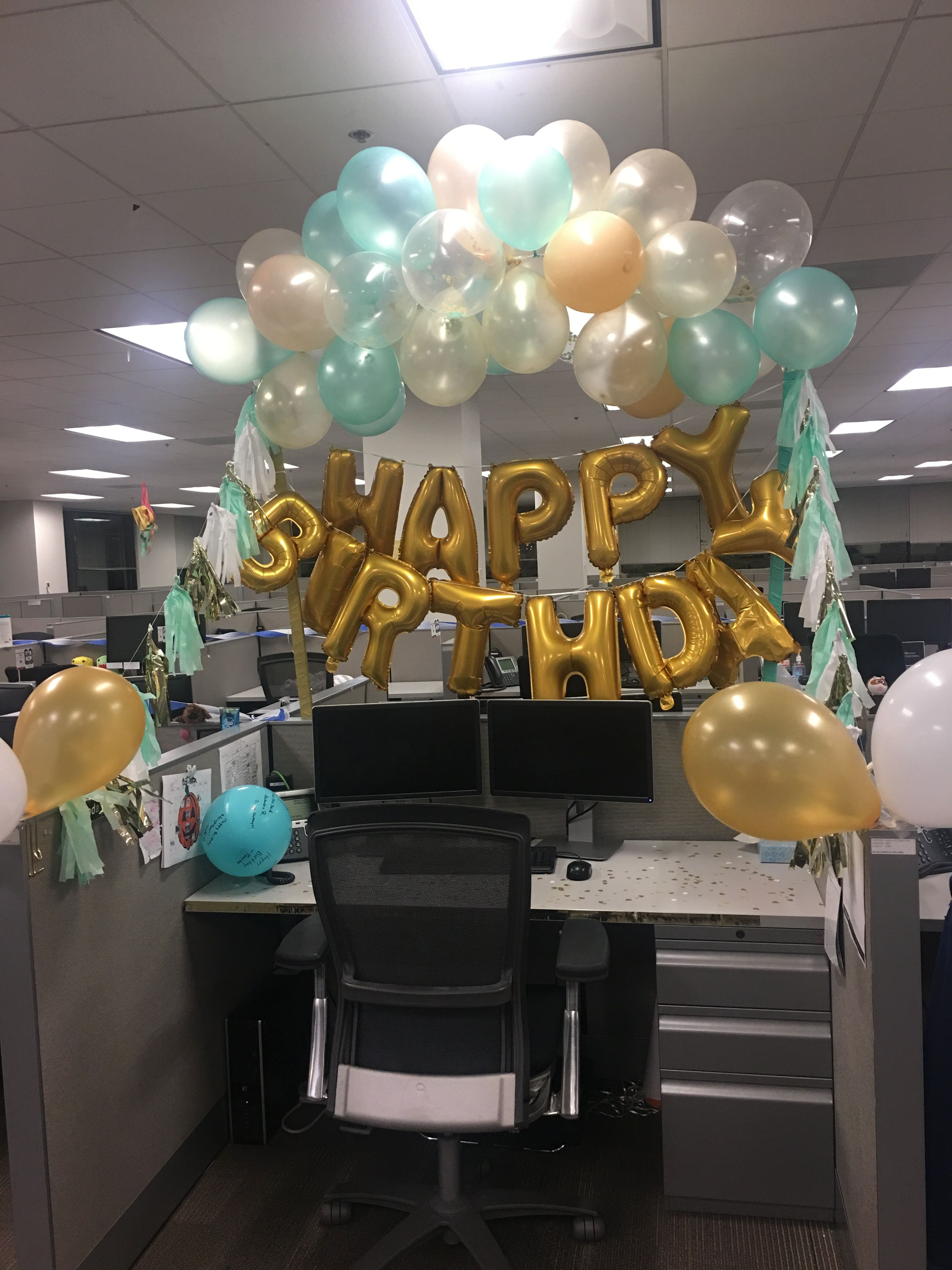 50Th Birthday Decoration Ideas For Office
 Mint green and gold desk birthday decorations