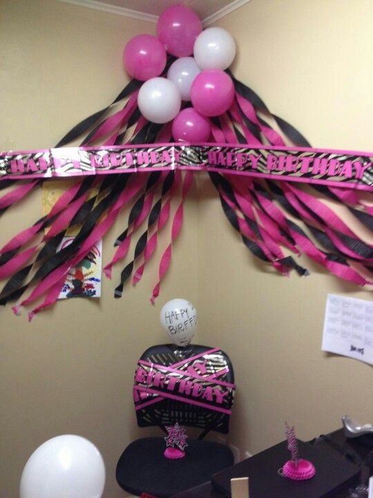 50Th Birthday Decoration Ideas For Office
 this is the perfect black & pink birthday themed corner