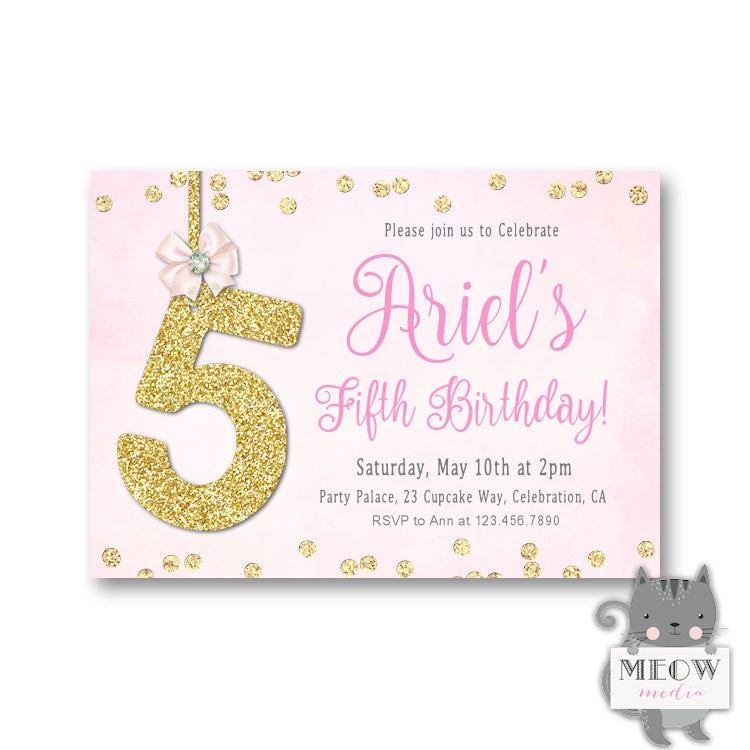 5Th Birthday Party Invitations
 Bling 5th Birthday Invitations for Girls Fifth Birthday