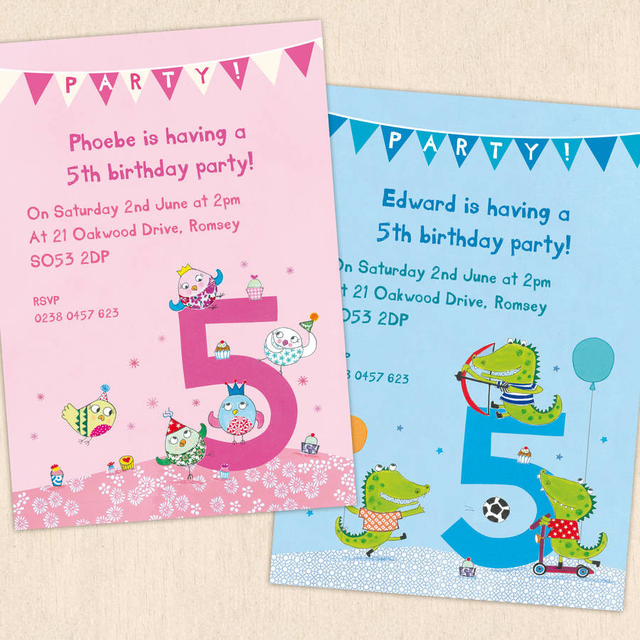 5Th Birthday Party Invitations
 personalised fifth birthday party invitations by made by