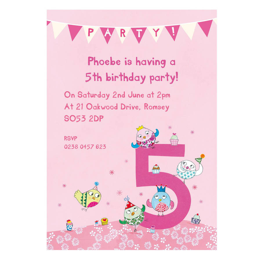 5Th Birthday Party Invitations
 personalised fifth birthday party invitations by made by
