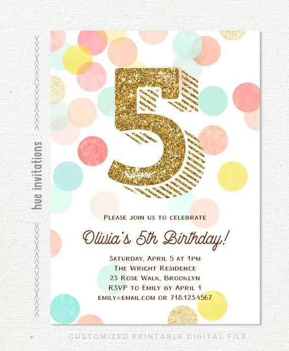 5Th Birthday Party Invitations
 girls birthday invitation 5th birthday party printable