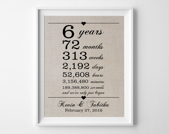 6 Year Anniversary Quotes
 6 Years To her 6th Anniversary Gift for Him Linen Gift