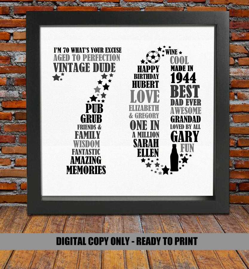 70Th Birthday Gift Ideas For Dad
 Personalized Birthday Gift 70th birthday 70th birthday