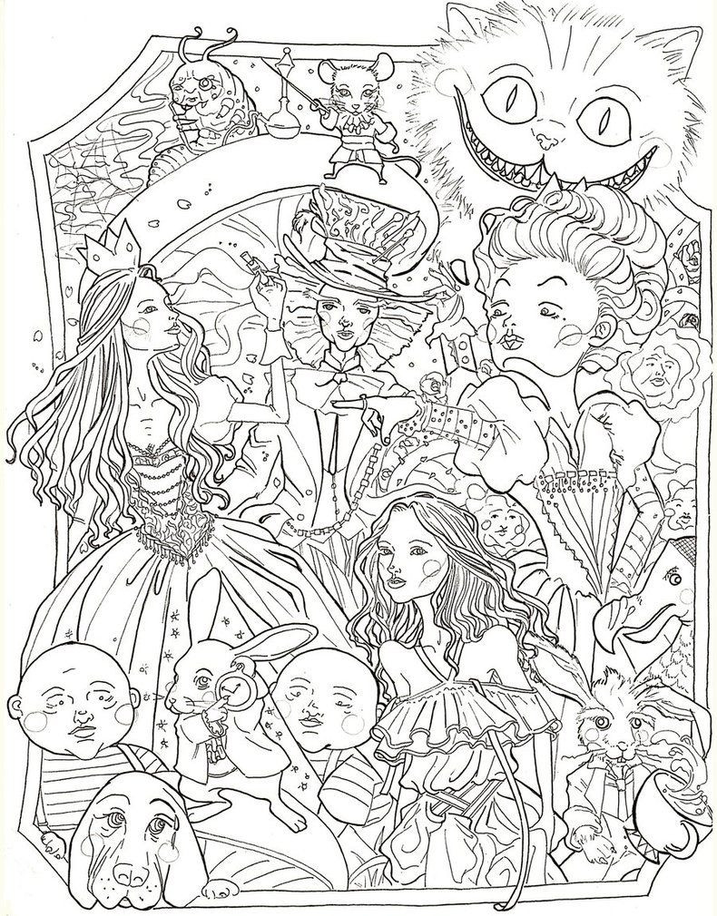 Adult Coloring Pages Disney
 Alice in Wonderland by sidoans