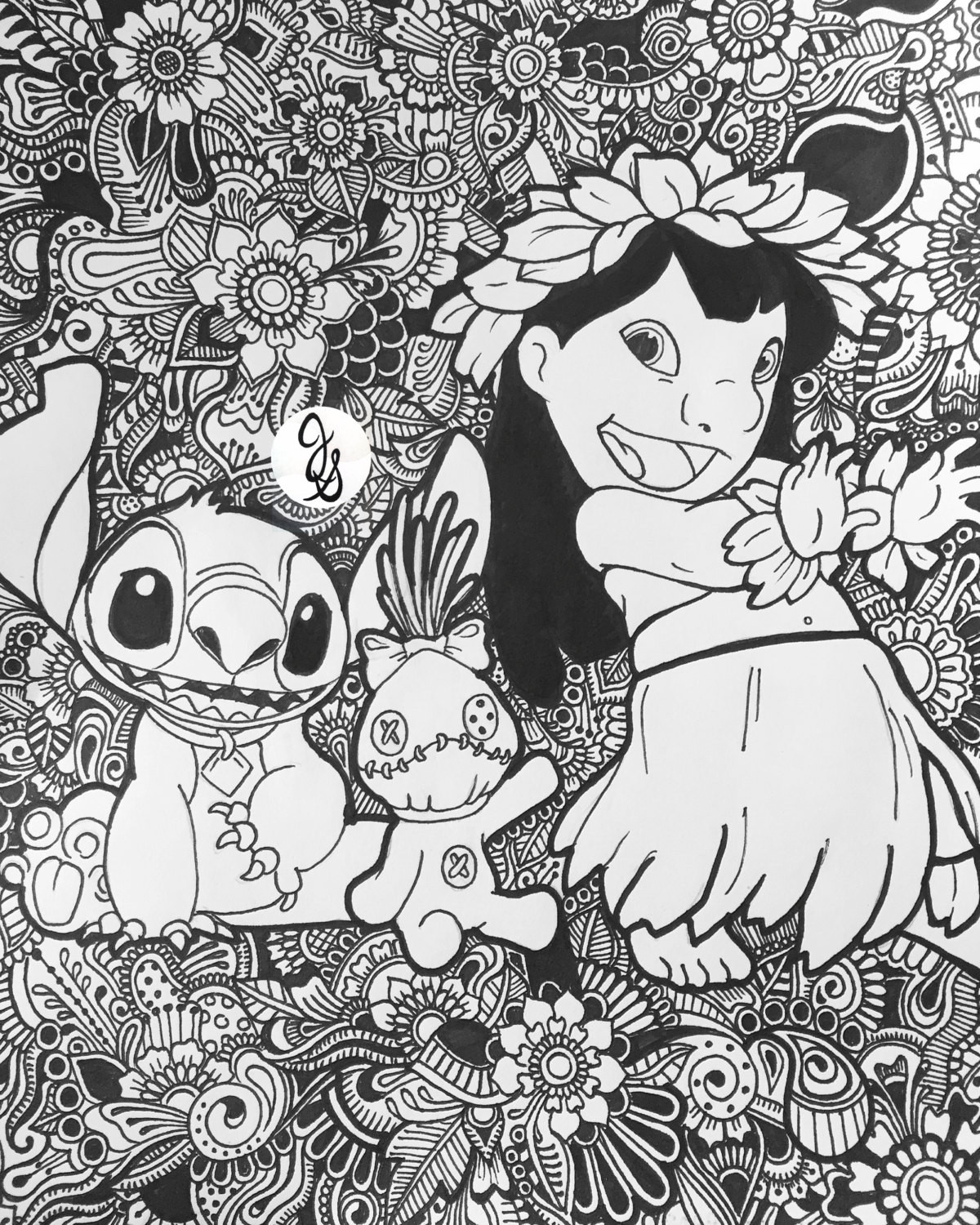 Adult Coloring Pages Disney
 Lilo and Stitch Floral Design