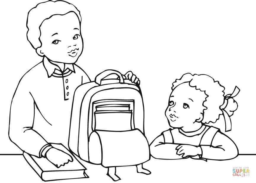 African American Boys Coloring Sheets
 African American Boy and Girl Getting Ready for School
