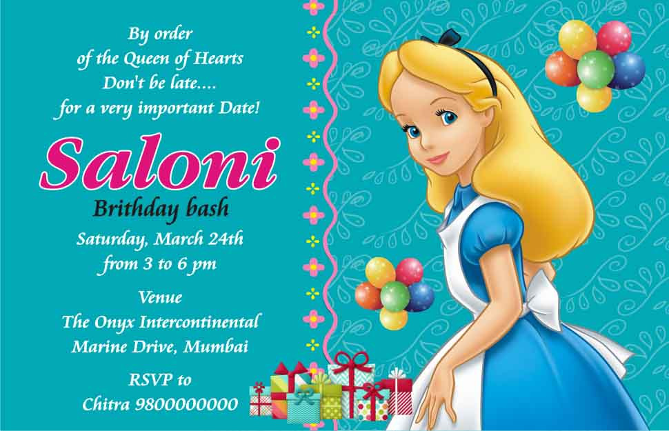 Alice In Wonderland Birthday Card
 Birthday Party Invitation Card Invite Personalised Return