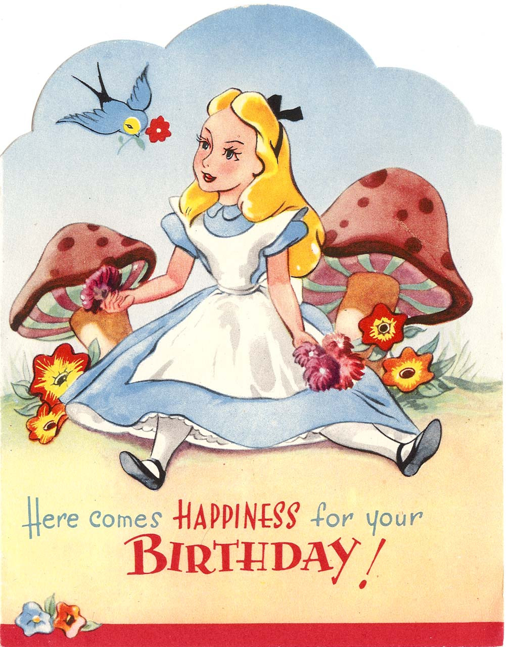Alice In Wonderland Birthday Card
 Vintage Disney Alice in Wonderland English Birthday Card