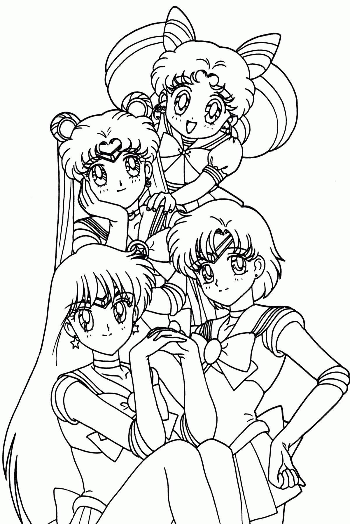Animated Girl Coloring Pages
 Anime Girls Group Coloring Page Coloring Home