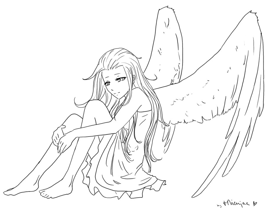 Anime Angel Girl Coloring Pages
 Angel thingie lineart by tNienjaa on DeviantArt