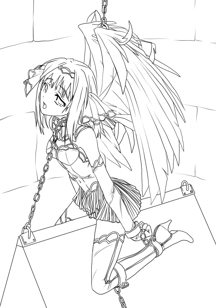 Anime Angel Girl Coloring Pages
 Tormented angel lineart by GABRIELAGOGONEA on DeviantArt