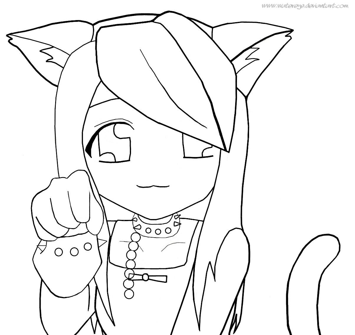 Anime Boys Coloring Pages Easy
 Neko girl Lineart by watereye on DeviantArt