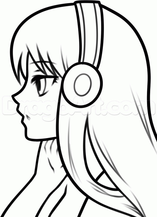Anime Boys Coloring Pages Easy
 Draw an Anime Music Girl Step by Step Drawing Sheets