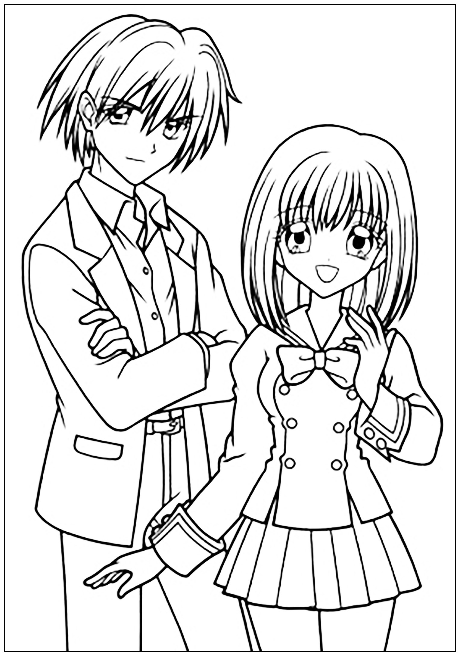 Anime Coloring Pages Boy And Girl
 Manga drawing boy and girl in school suit Manga Anime