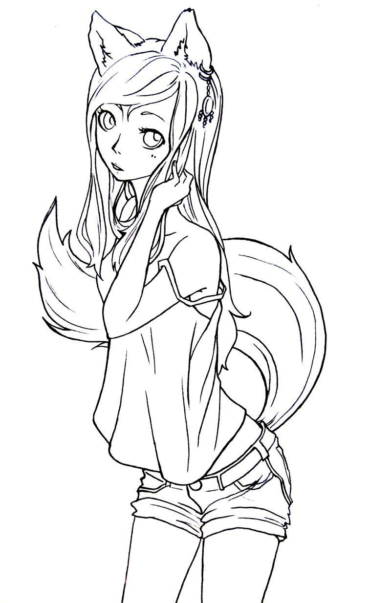 Anime Girl Coloring Sheet
 Fox girl lineart by komorinightviantart