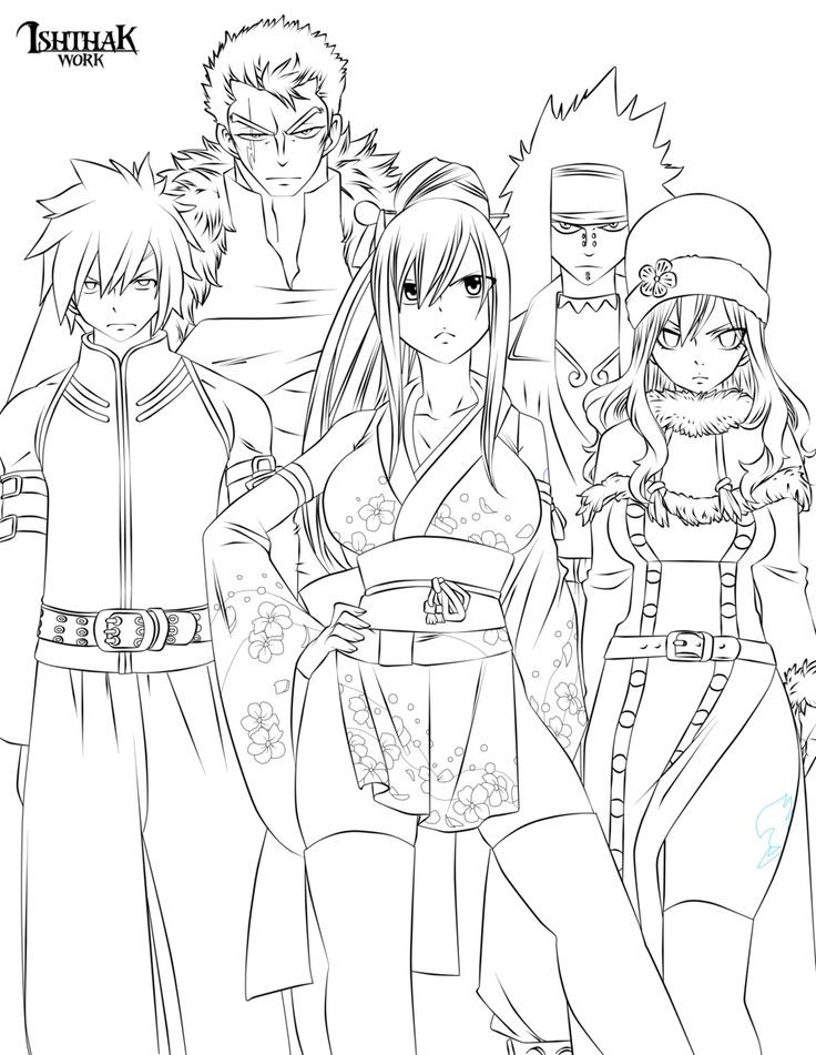 Anime Group Of Boys Coloring Pages
 Fairy Tail Team Lineart by Ishthakviantart on