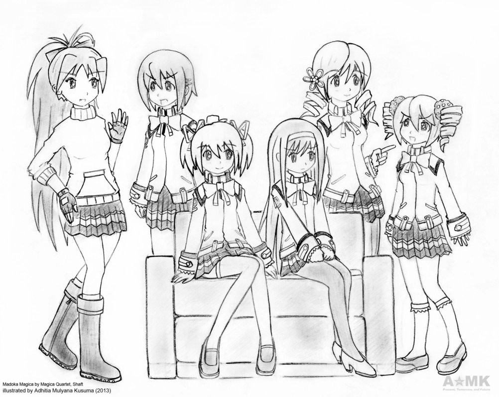 Anime Group Of Boys Coloring Pages
 Madoka and friends by adhitia on DeviantArt