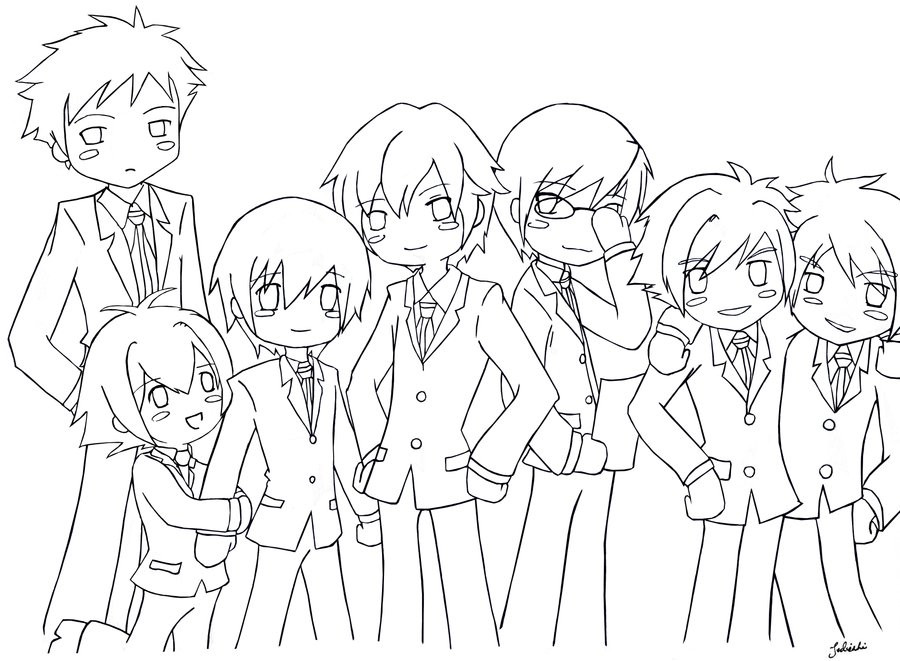 Anime Group Of Boys Coloring Pages
 Ouran Lineart by te shi on DeviantArt